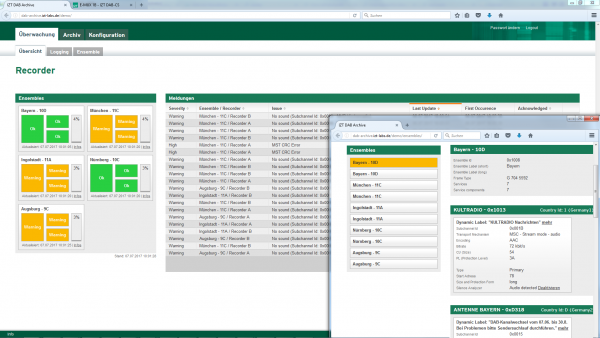 IZT DAB Archive web interface of the library server with access to logging and monitoring data