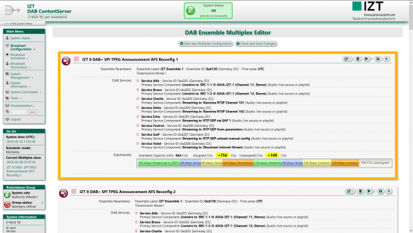 IZT DAB ContentServer Digital Radio Multiplexer System Web GUI