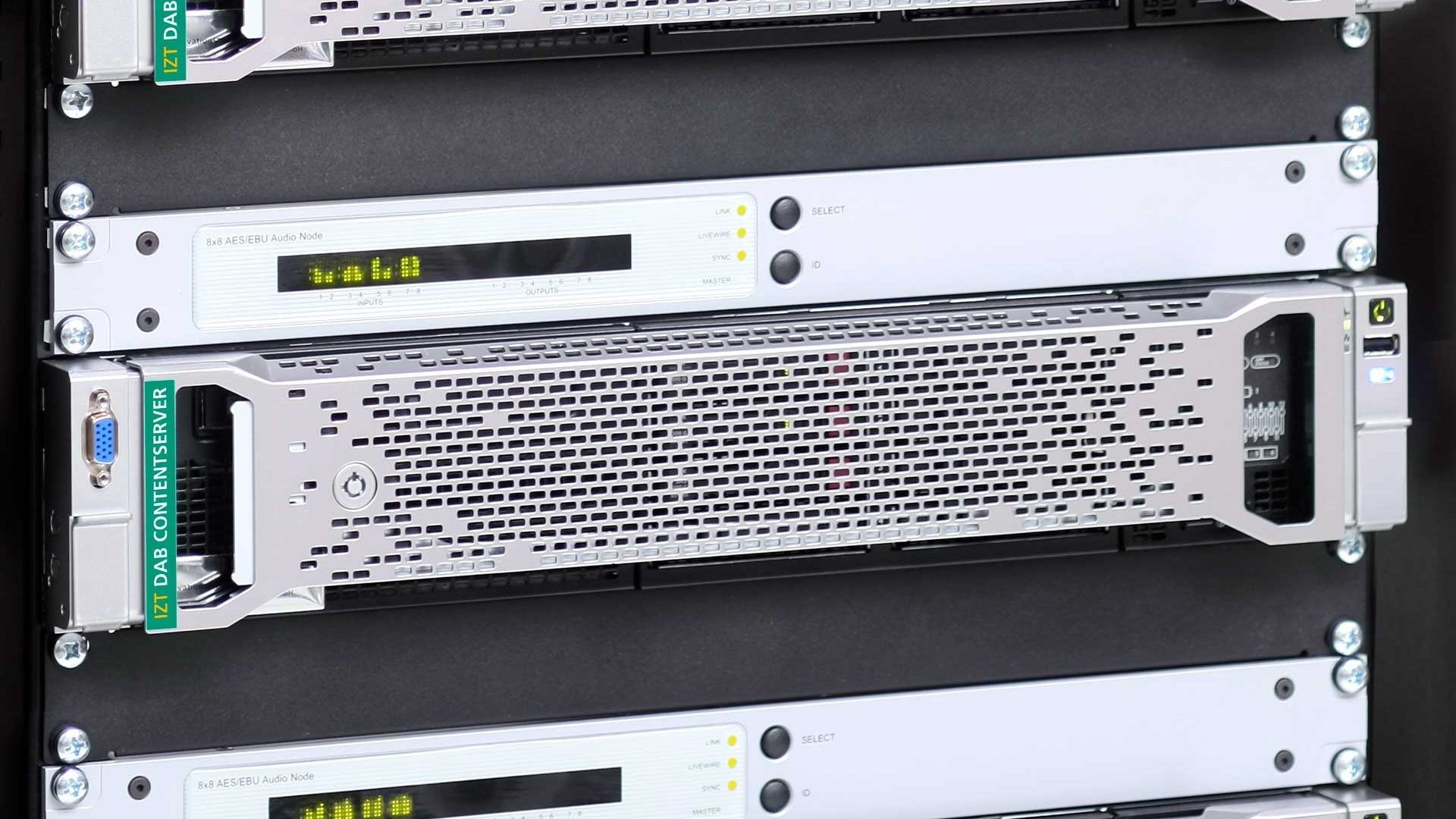 Three IZT DAB ContentServer built in rack